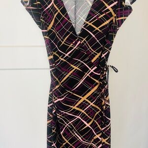 My Michelle Black and Pink Plaid Midi Wrap Dress